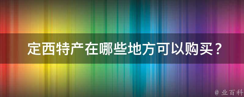  定西特产在哪些地方可以购买？